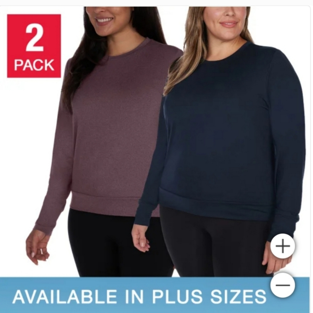 Lukka Lux 2-PACK Ladies Long Sleeve T-Shirt Wicking Relaxed,NWT